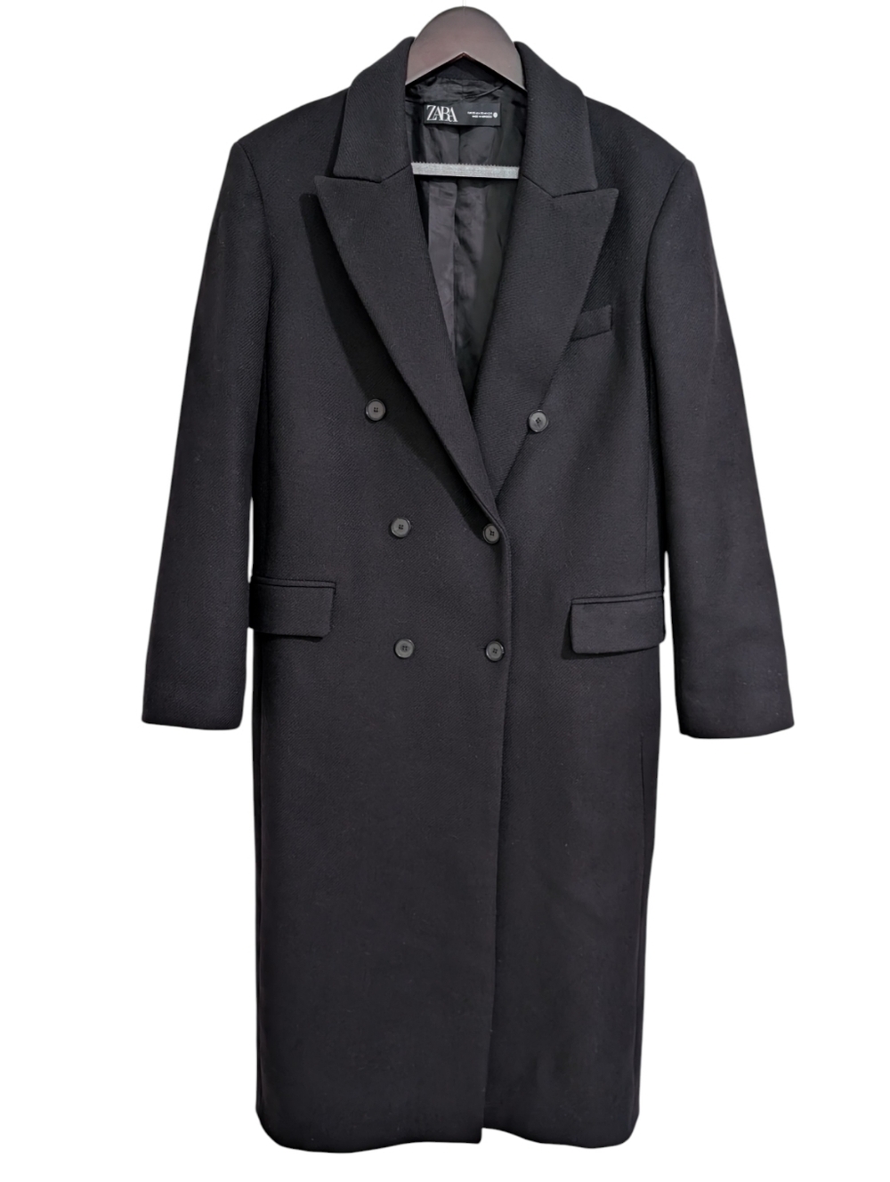 ZARA MANTECO Women's Black Double Breasted Wool Blend Long Coat Jacket XS